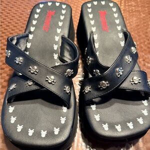 Demonia Black Skull Stud Platform Sandals